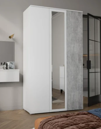 Шкаф трехстворчатый Ливерпуль, белый /бетон светлый 