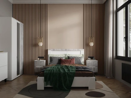 Модульная спальня Ливерпуль, белый/бетон светлый 