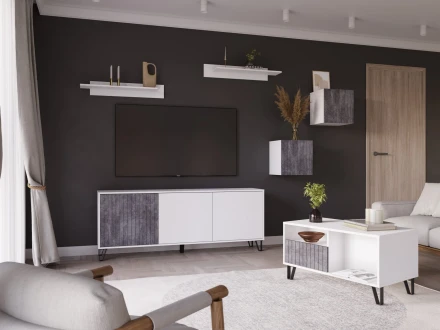 Журнальный стол Ливерпуль, белый/бетон темный 